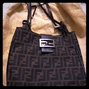 Fendi brown canvas /leather shoulder bag
